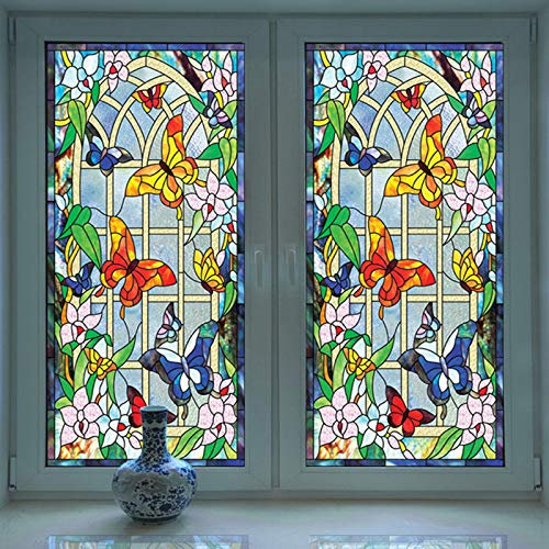 LRQY Autoadhesiva Privacidad Vinilo para Ventana Vitral De Colores Anti-UV Control De Calor Cristal Laminas para Baño con Balcón,50x100cm(20x39inch)