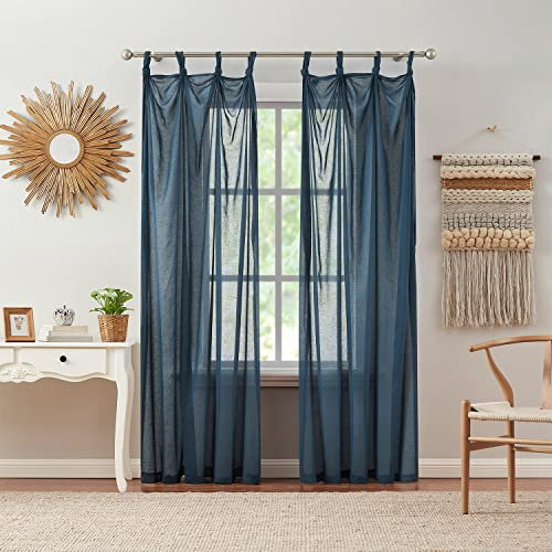 Indigo Ink - Curtain, Sheer Curtain Panel, Window Treatment with Tie Top, Dorm Room Essentials, Knotted Loops Design, Boho Inspired Home Decor (Mia Blue, 70 x 95)
