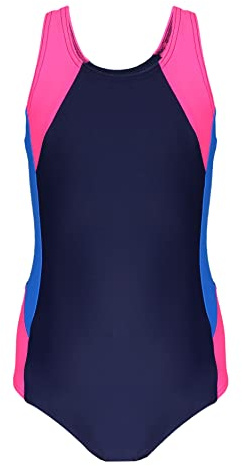 Aquarti Costume da Bagno Intero da Bambina Costumi Ragazze, Blu Scuro/Blu/Rosa, 170