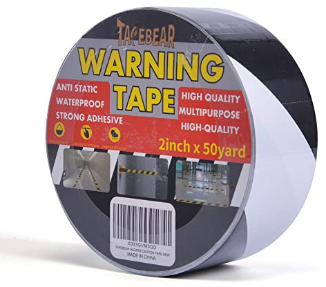 TAPEBEAR Ruban De Marquage Au Sol PVC, Ruban De Signalisation, Bande Adhésive Pour La Sécurité, Pour L'avertissement De Danger D'escalier/De Sécurité De Construction, Noir et blanc, 2inch X 50yard
