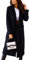 shownicer Damen Mantel Elegant Lang Wollmantel Mode Langarm Umlegekragen Einfarbig Trenchcoat Warme Outwear Herbst Winter Jacke mit Gürtel D Schwarz S