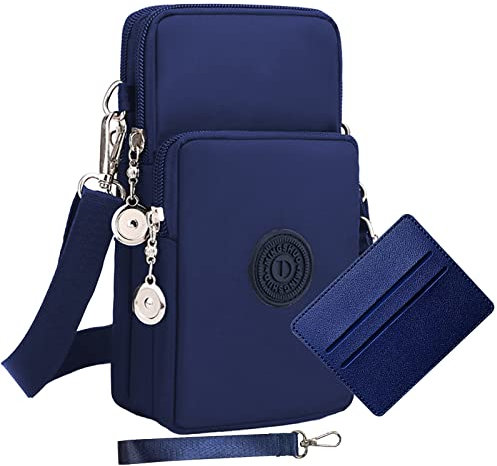 Handytasche Zum Umhängen Damen Handy Tasche Umhängetasche Mit Geldbörse Zum Umhängen Mädchen Mit Kopfhörer Eingang Schultertasche Handytaschen Verstellbar Schultergurt Armtasche Sportarmband (Blau)