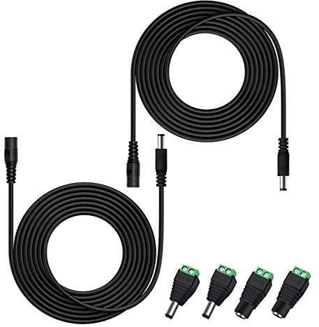 HayEastdor 2PCS 10FT(3m) 12V DC Power Extension Cable with Power Jack Adapter Connectors(2 x Male + 2 x Female) 5.5mm x 2.1mm DC Power Adapter Extension Cord and Cable Wire Ends Plug HE016