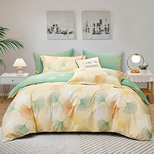 SAPHREAS Autumn Ginkgo Leaf Printed 2 Piece Duvet Cover Set 100% Cotton Single Size Fall Plant Cover Set 1 Duvet Cover 1 Pillow Shams