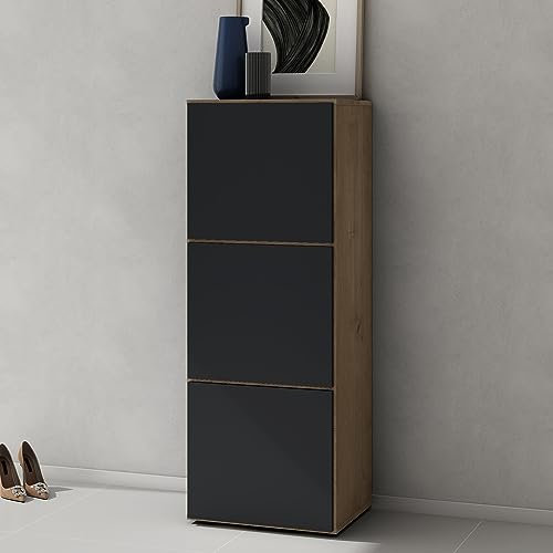 doporro Schuhschrank Schuhregal Schmal Schuhkommode 45 cm Schuhschrank in Kerneiche und Anthrazit matt Holz Aufbewahrung für Schuhe mit 6 Fächern Schuhschrank02