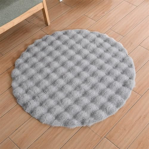 Momooda Flauschig Teppich Wohnzimmer, Waschbar Teppiche Rund für Schlafzimmer, Moderner Flauschiger Kunstfell Hochflor Teppich Gegend, Hellgrau, 50x50cm