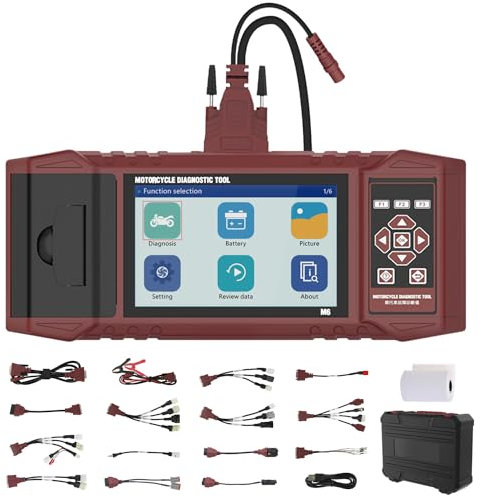 MRCARTOOL Motorrad Diagnosegerät OBD2 Motorrad Scanner für 70+ Motorradmarken, Motorrad Diagnose Fehlerspeicher mit 5 RGB-Display, Volle Systemabdeckung, Echtzeit-Aufzeichnung, Druckbare Berichte