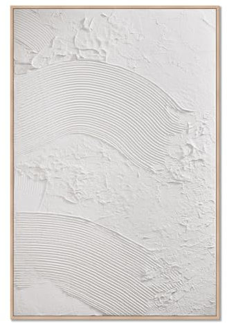 DekoArte- Cuadro Decoración Salón Moderno en Relieve Blanco - Brisa - 60x90 cm - Cuadros con marco color madera incluido