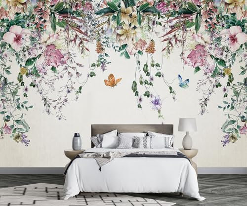 MIWEI Wallpaper Papier Peint Panoramique Papillon Floral Rétro Papier Peint 3D Tapisserie Decoration Poster Murale Chambre Salon -F023-200cmX140cm