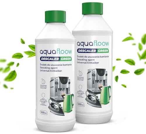 Aquafloow Universal Eco Entkalker Kaffeevollautomat 2x500ml | Flüssig Entkalker Satz | Bester Entkalker Kaffeemaschinen Flüssig, Stark Reinigung Kalkentferner | Kompatibel mit Delonghi Jura Saeco
