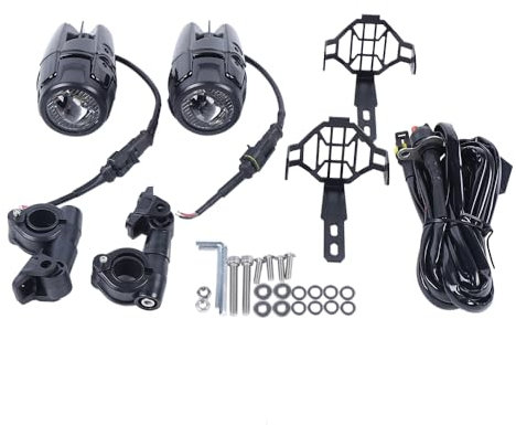 Xigner 2 Stück Motorrad LED Nebelscheinwerfer 12V Scheinwerfer, 4000LM Lauflicht Mit Kabelbaum und 360° Verstellbügel für Motorrad Universal R1200gs F800gs F700gs F650fs