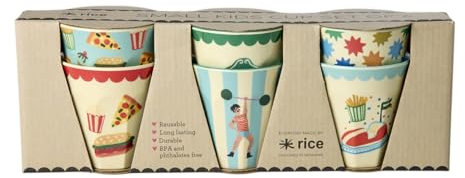 Rice Melamin Becher - Mint Fun Fair Print - 6er-Set Becherset Kinderbecher Campingbecher Campinggeschirr Trinkbecher Melamingeschirr Bruchsicher BPA-frei 160ml