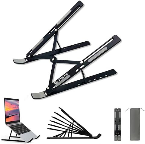 AiTodos® Support Ordinateur Portable, Alliage D'aluminium, Léger, Compact Portable Pliable - Ventilation et Dissipation de la Chaleur, Réglage à 6 Vitesses - Support pc Portable (Noir)