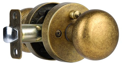 Newlaking Antik Messing Türknauf Privatsphäre Türknäufe Innen mit Druckknopf, Vintage Türknauf mit Schloss für Schlafzimmer und Badezimmer, 1 Packung