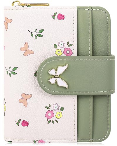 Farcauo Portemonnaie Damen Geldbeutel Frauen Geldbörsen Klein Damen Portemonnaie Mini Geldbörse Grün Damen Brieftasche Kawaii Schmetterling Karte Portemonnaie für Frauen