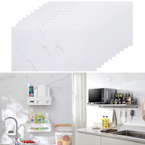 Warmiehomy Marble Tiles 60x30cm 10Pcs Thicken Self Adhesive Wall Tiles Waterproof,Peel and Stick on Vinyl Tiles for Living Room Bedroom Bathroom Kitchen Splashback,Elegant White