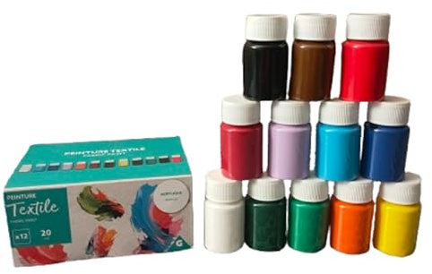 Générique Peinture Textile – Lot de 12 Couleurs – Peintures Tissu Permanentes – Résistantes au Lavage – Pour Coton, Jeans, Toile – Loisirs Créatifs & DIY