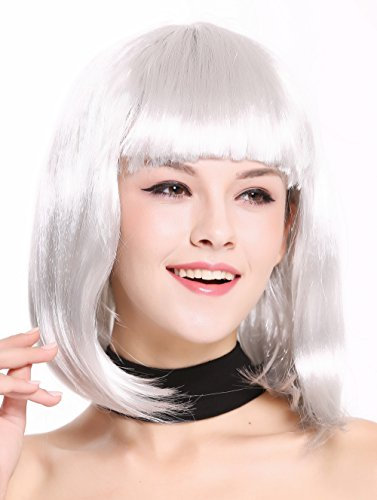 WIG ME UP - 0073-3-P309 Perücke Damenperücke Karneval Longbob Bob schulterlang glatt Pony silbrig silber grau