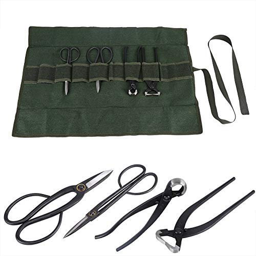 Bonsai Werkzeug Werkzeugset 4 Stücke Gartenwerkzeug Gartenschere mit Gerollte Tasche Gartenschere Set Mini Schaufel für Bonsai Gartenarbeit Bonsai Starter Werkzeuge Set