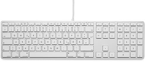 LMP 17203 KB-1243 kabelgebundene USB Tastatur mit Zahlenblock und USB-Hub deutsch für,Apple, Silber