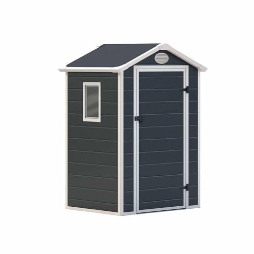 Gardiun KSP38100 Gartenhaus Mara, Kunstharz, 1,34 m². Außenmaße 130 x 103 x 203 cm Eine Tür 75 x 173 cm. Farbe: Anthrazit