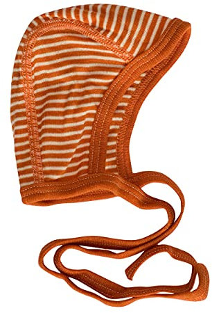 Cosilana Baby Häubchen aus 70% Wolle und 30% Seide (Orange Geringelt, 74-80)…