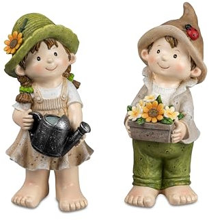 Small-Preis Deko-Figuren Sommerkinder Greta und Franz stehend Gartenkinder mit Eimer und Schaufel Frühjahrsdeko Sommerdeko für Innen und Außen 26cm groß im 2er Set 684