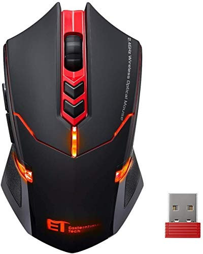 Souris de Gamer Rouge et Noire sans Fil 2000 DPI Réglables avec 7 Boutons Option Rétroéclairage Désactivable Silencieuse pour Jeux Vidéos ou Bureau avec Puce Plug USB