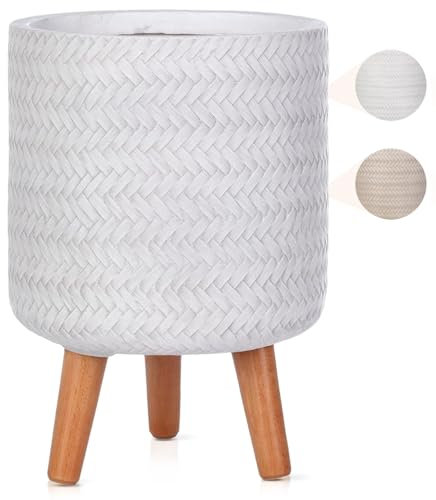 IDEALIST 20cm Indoor Plant Pot | Plaited White Reinforced Stone Planter with Legs | Flower Pot Cover D20 H35 cm, 7 litres