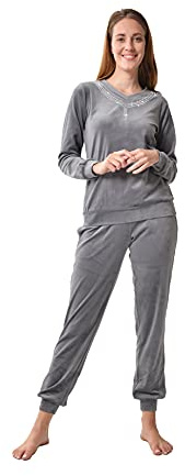 RAIKOU Damen Sport Freizeit Kristallsamt Anzug Krawatte Strassstein Langarm Kordelzug Tasche Trainingsanzug Jogginganzug Pyjamas Fitnessstudio Schlafzimmer Garten(36-38,Grau)