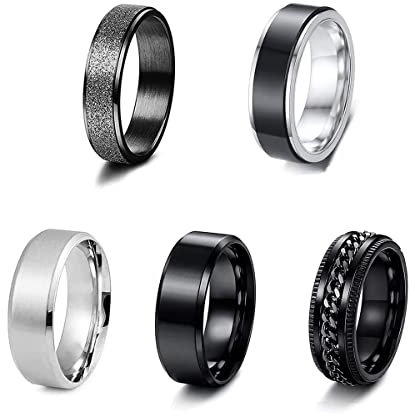 NUNCAD Spinner Ring Herren Schwarz Rostfreier Stahl Punk Drehbar Kette Edelstahlring Silber Verlobungsring für Männer Frauen Größe 54.4
