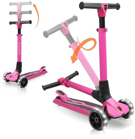 Hurtle Faltbarer Roller Kinder 3 Jahre – 3-Rad Scooter Kinder mit höhenverstellbarem Lenker bis 50 Kg – Kinderroller Klappbar mit LED Räder & Rutschfeste Trittfläche – City Scooter aus Aluminium