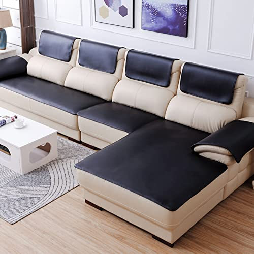 Rutschfester Sofabezug aus Leder, Sofa überzug in l Form 2 3 sitzer ecksofa Sofaüberwurf Couch überzug für Haustiere, Liegebezug für Wohnzimmer-Schwarz 60x120cm/24x47 Zoll