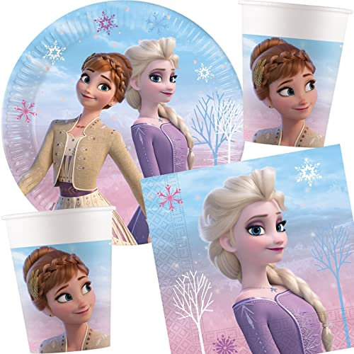 37-tlg. Party-Set * FROZEN WIND SPIRIT * mit Teller + Becher + Servietten + Deko | Plastik-freies Geschirr | Kindergeburtstag Kinder Geburtstag Party Eiskönigin Elsa Anna Olaf