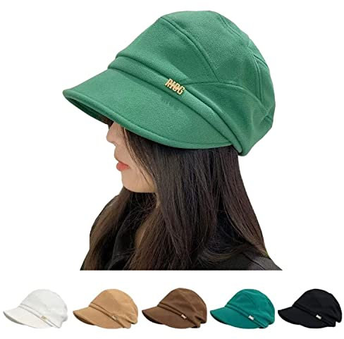 MUGUOY 2023 New Newsboy Cabbie Baskenmütze für Damen,Thermo Winddicht Wintermütze,Vintage Visier Wolle Hüte,für Reisen. (One Size, Grün)