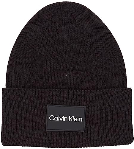 Calvin Klein Herren FINE Cotton Rib Beanie K50K510986 Gestrickte Mütze, Schwarz (Ck Black), OS