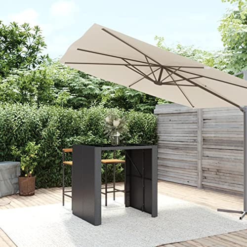 Homgoday Bartisch mit Glasplatte Küchentisch Tresentisch Stehtisch Bartheke Küchentresen Küchentheke Esstisch Beistelltisch für Wohnzimmer Esszimmer Küche Schwarz 105x80x110 cm Poly Rattan