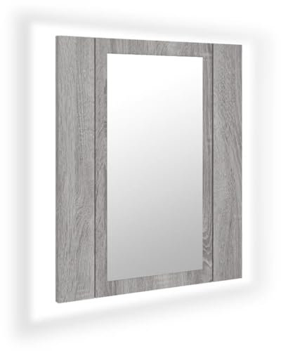 vidaXL LED Spiegelschrank, Badezimmerspiegel mit Beleuchtung Lichtfarbe Einstellbar, Badschrank mit viel Stauraum, Grau Sonoma Holzwerkstoff