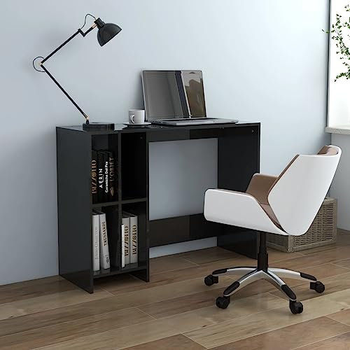 KTHLBRH Computertisch Hochglanz-Schwarz 102,5x35x75 cm Holzwerkstoff, Sekretär Schreibtisch, Schreibtisch, Computertisch, platzsparendes Design, ideal für das Homeoffice