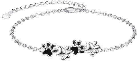 TANGPOET Hundepfote Armband Katzen Armband,925 Sterling Silber Paw Print Armbänder Verstellbar Hunde Katzen Geschenk für Damen Mädchen