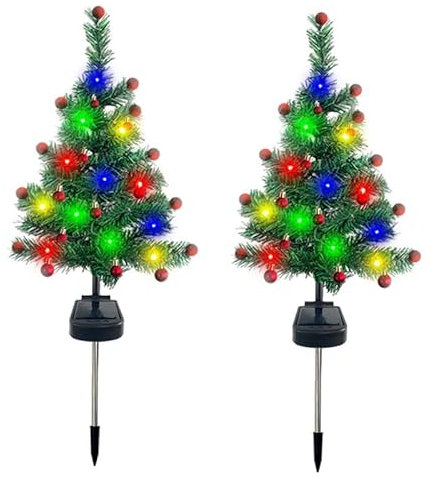 2pcs Tannenbaum Wegeleuchte, Solar Lichterkette Aussen Weihnachten Deko Licht Landschaft Rasenlampe Weihnachten Wegleuchten Solar Gartenleuchten Draussen Weihnachten lampe Licht für Garten Yard