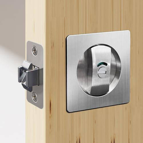 QINAIXQM Serrures à mortaiser Serrure pour porte coulissante Serrure à cylindre carré Serrure de porte coulissante avec indicateurs de couleur Serrure de porte encastrée invisible, Argent, 66 mm