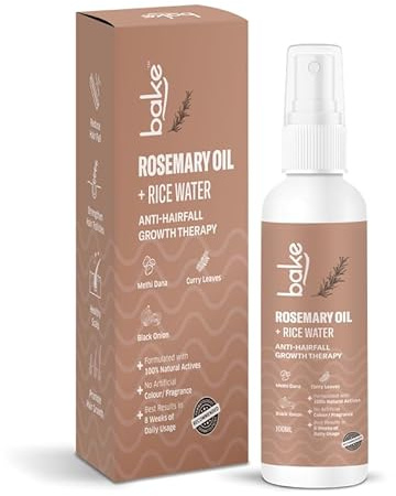 BAKE Rosmarinöl-Haarwachstumsserum, Spray mit Reiswasser und Methi Dana, für Haarausfall und Wachstum, stärkt Follikel, für Frauen und Männer, 100 ml (Rosmarin-Spray)