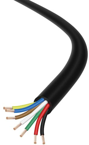 Yuanjoy 7 Adriges Schwarzes 20 Meter Kfz Kabel, 0,5 mm² Mehradrige Anhängerkabel, Rundes Erdkabel Schwarz, für Wohnwagen, LKW, Industrie