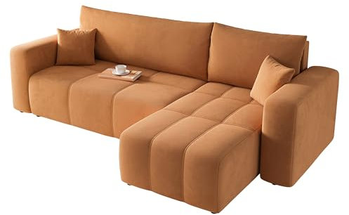 GREKPOL Sofa mit Schlaffunktion 145x248 - Senfgelb Ecksofa mit Schlaffunktion und Bettkasten - Sofa 3 Sitzer - Schlafsofa - Couch - Schlafsofa mit Bettkasten