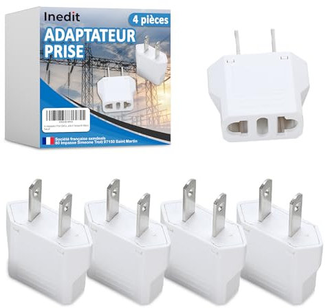 4 x Adaptateur Prise USA/Canada/Japon/Mexique/Thailande - Très Utile pour Voyager - Adaptateur Facile A Transporter - Design Compact et Léger (Blanc)