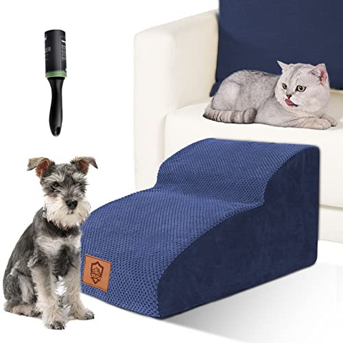 Myiosus 2-Step Dog Steps, High Density Foam Pet Stairs with Waterproof Cover, Non-Slip Design for Sofa Bed Couch, Puppy Ramp for Indoor Use, Blue, 55x40x30cm