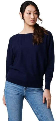 Izabel London Stripe Texture Boat Neck Boxy Fit Jumper for Women UK with a Relaxed fit, Made from Viscose Blend. Navy