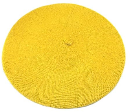 Baskenmütze, Vintage-Mütze, Wintermütze, Herbstmütze, Damen, Baskenmütze, klassisch, einfarbig, gelb, L