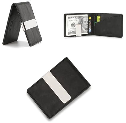 RisePlus Geldklammer Herren, Slim Wallet mit Geldklammer, Money Clip, Ultraleichtes Kartenetui, Kompaktes RFID‑Kreditkartenetui, Minimalistisches Portemonnaie mit Geldscheinklammer (Schwarz)